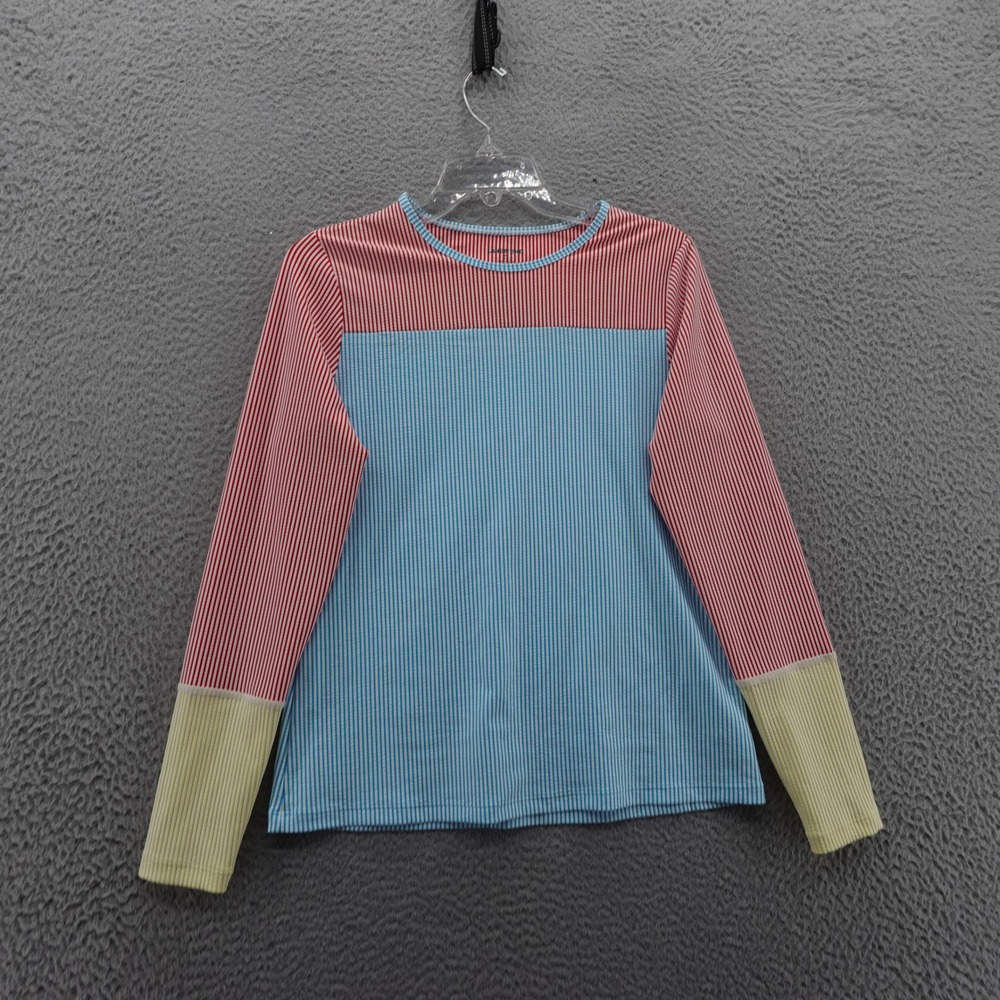 Lands End Colorblock Stripe Girls Swim Top Medium 10‑12 Long Sleeve Rashguard